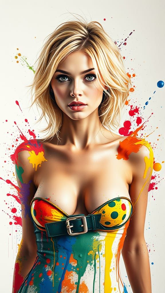 Vibrant Splash Art of Woman Dissolving into Paint