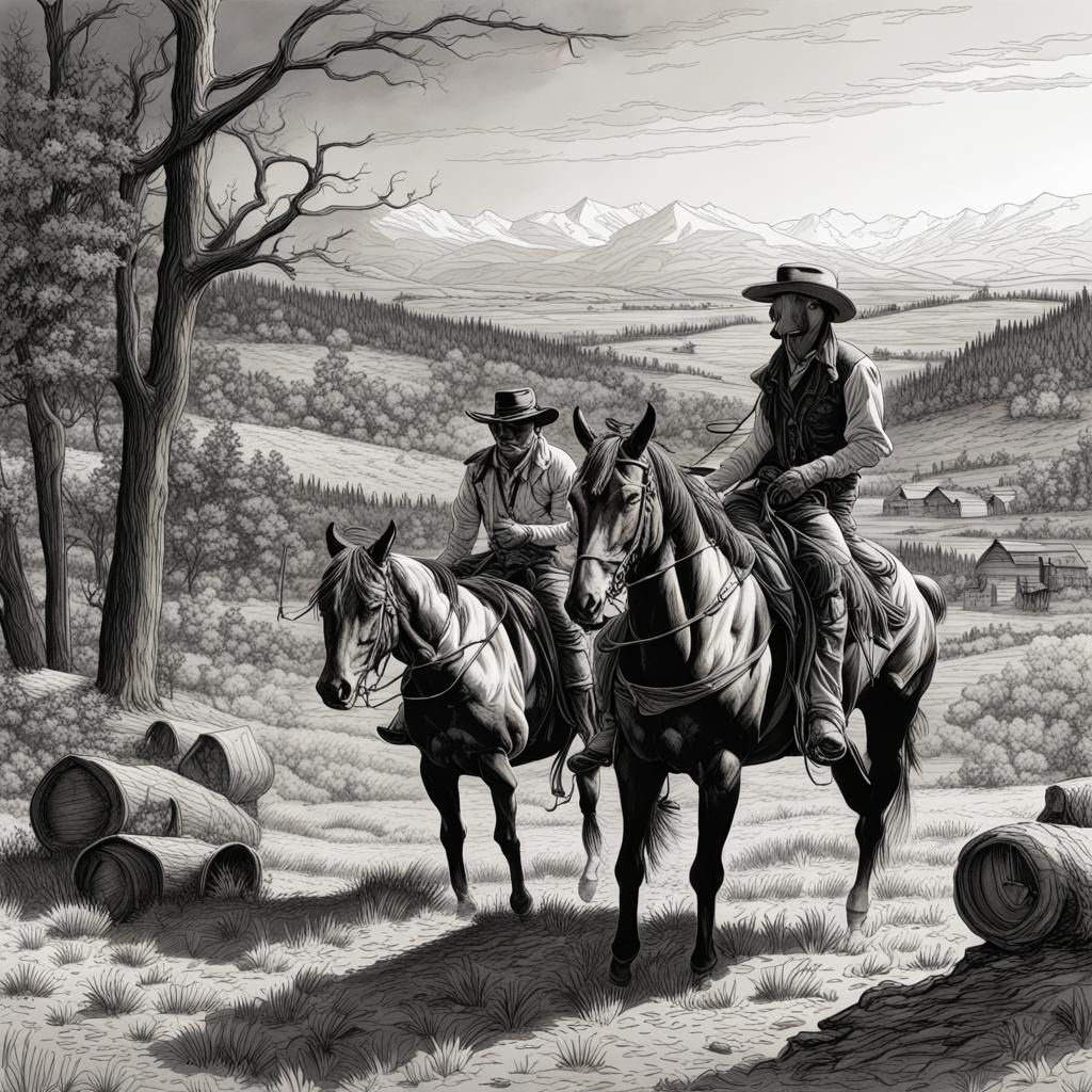 Line Art drawing of Western