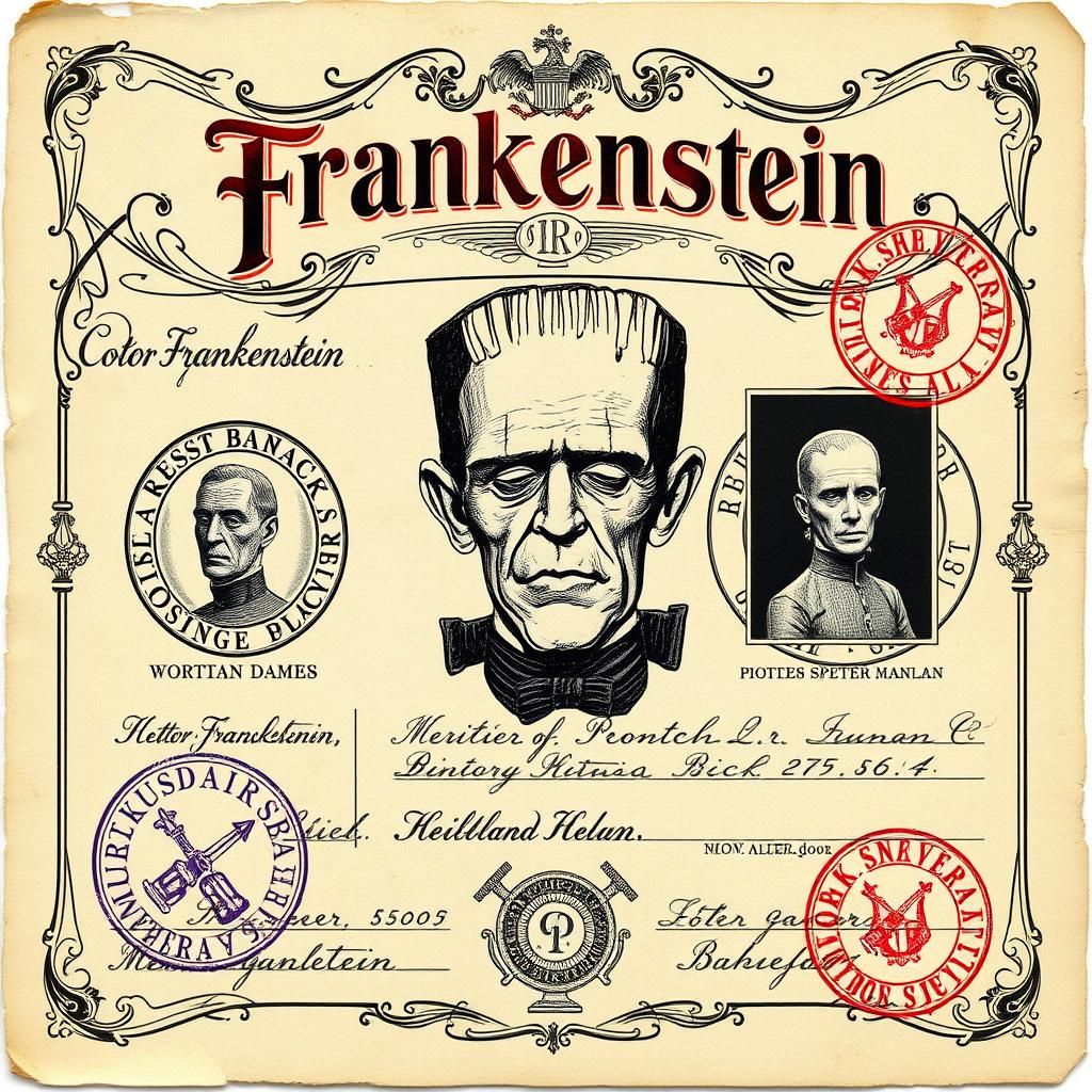 Vintage Victorian Identity Papers for Doctor Frankenstein