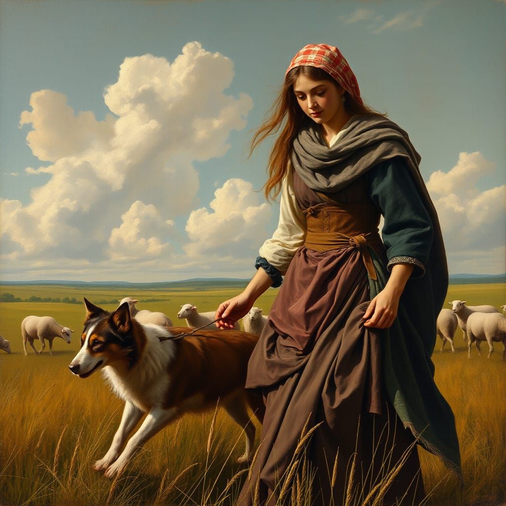 Renaissance Female Farmer Masterpiece in Oil Painting