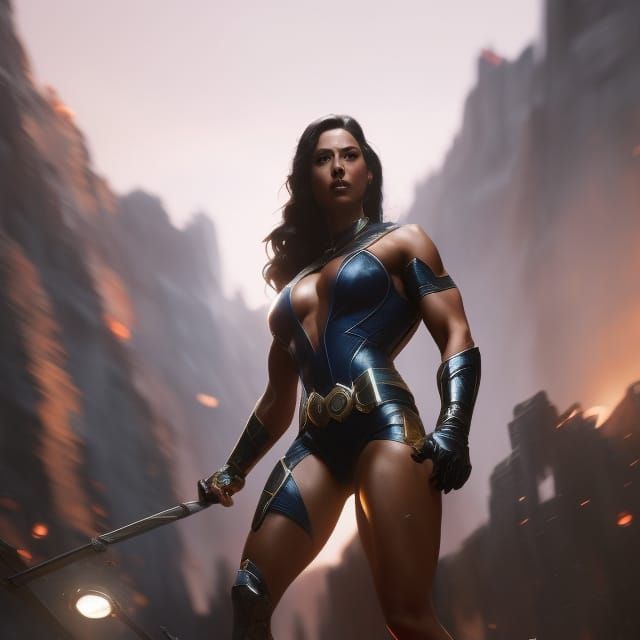 Voluptuous Superheroine in Dark Sci-Fi Concept Art