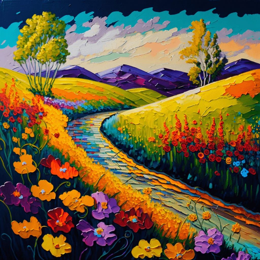 Flowery Field: An Oil Painting