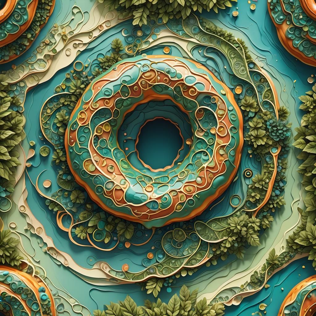 Giant Doughnut with Lake, Abstract Vector Fractal