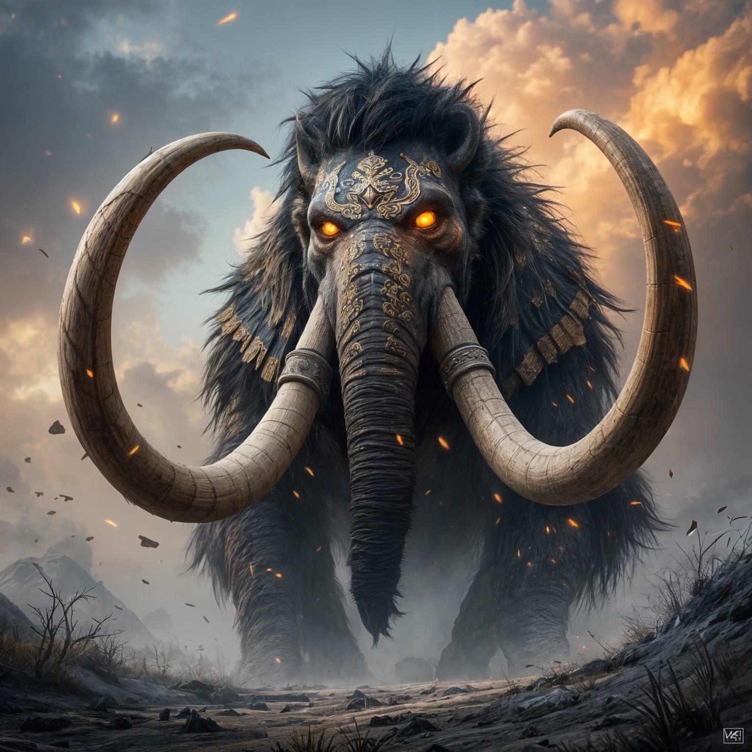 Mammoth Warrior with War Paint in Epic Fantasy Style