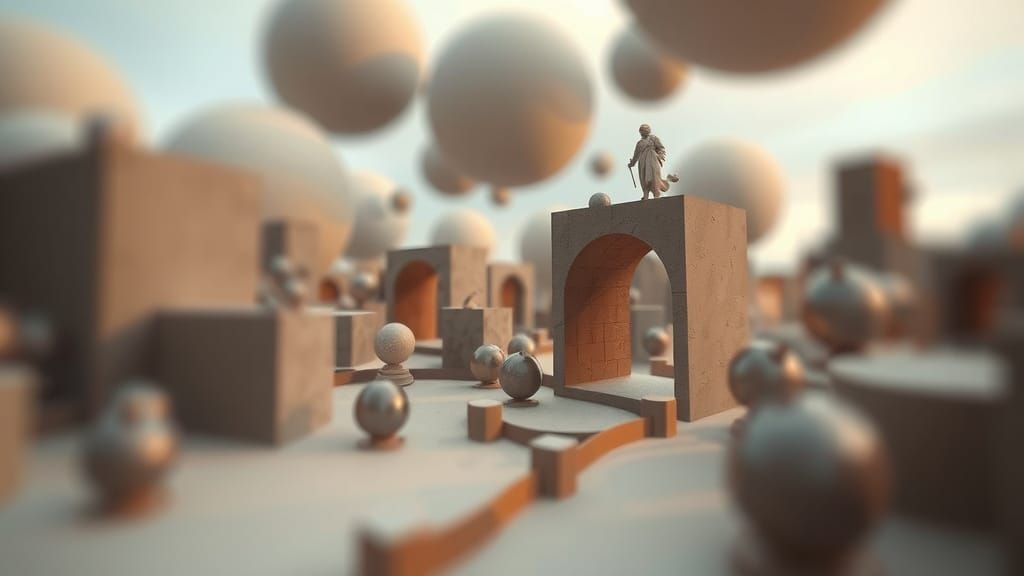 Surreal Geometric Dreamscape with Distorted Perspective