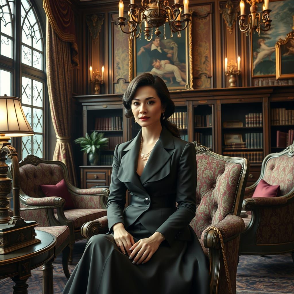 Elegant Woman in Luxurious Office, Detailed Art