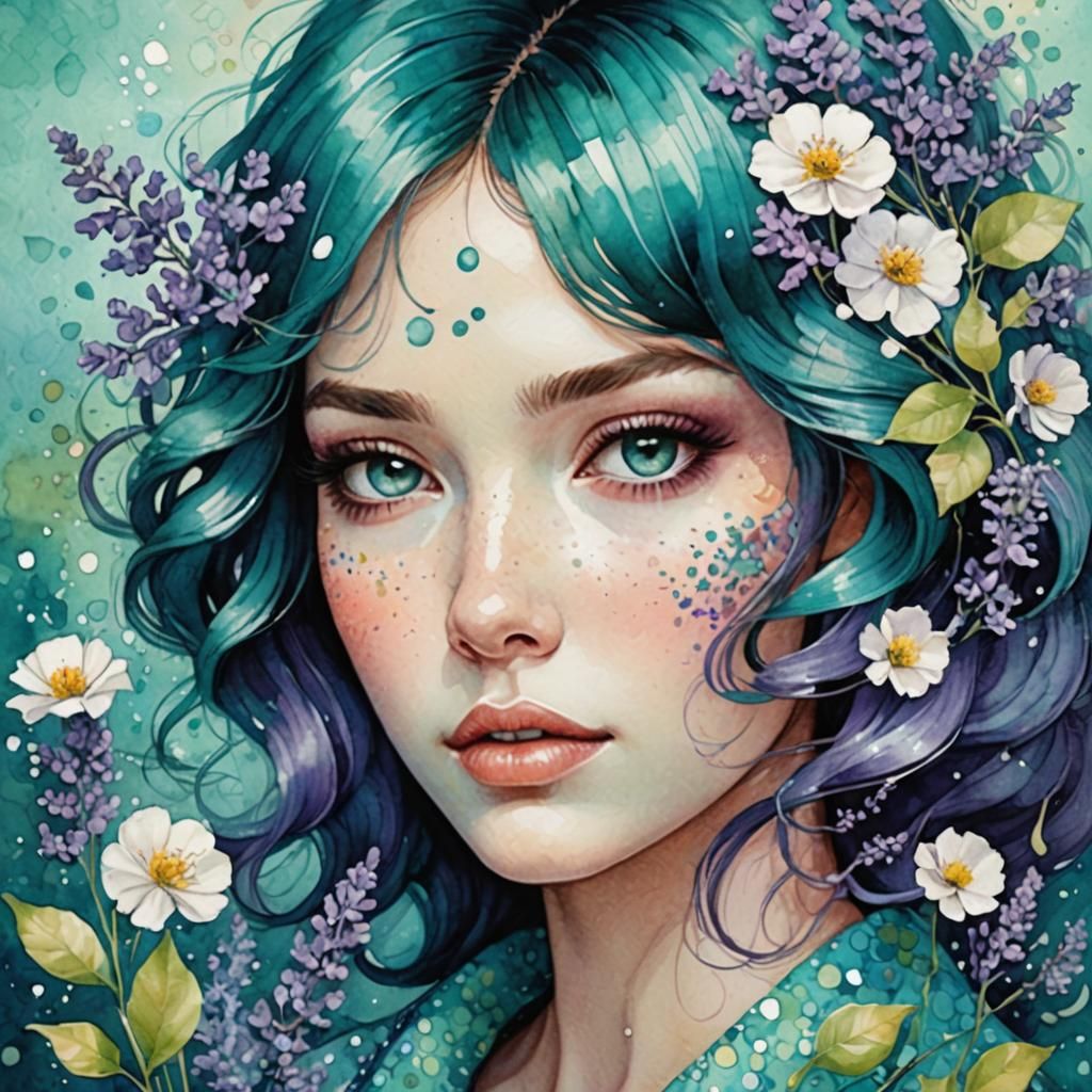 Spring Art in Watercolor Pointillist Style