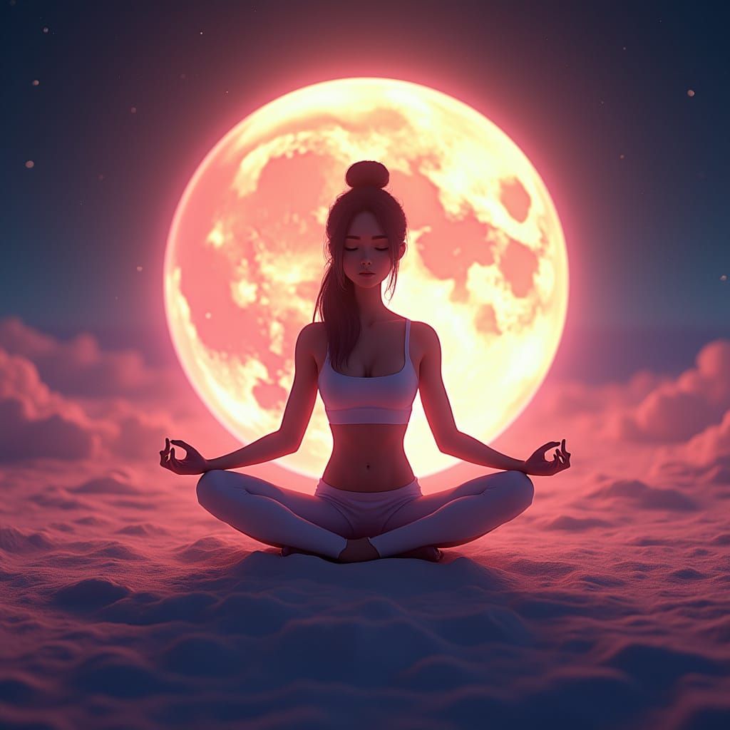 Serene Yoga on Moon in Pixar-Style 3D Art