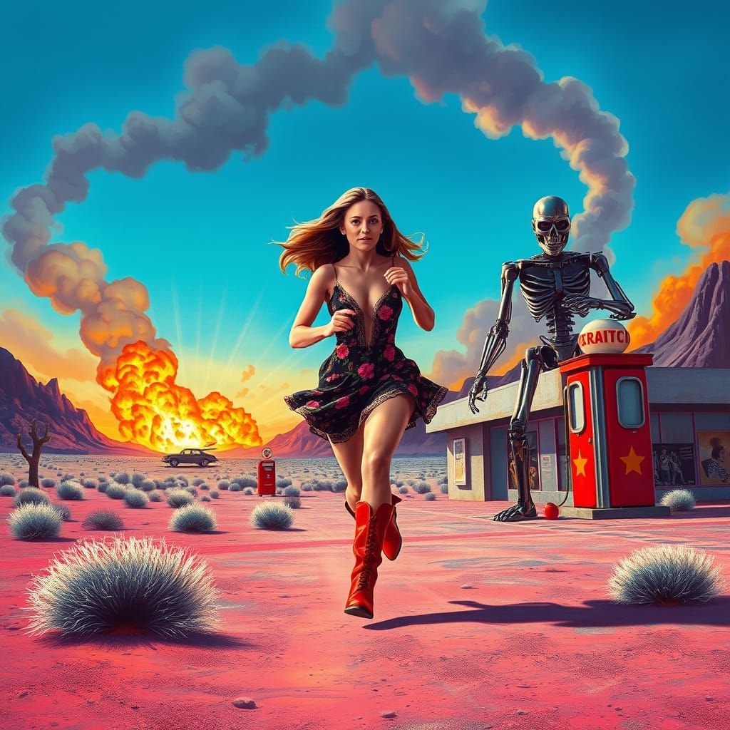 Sarah Connor vs T-1000 in Psychedelic Desert