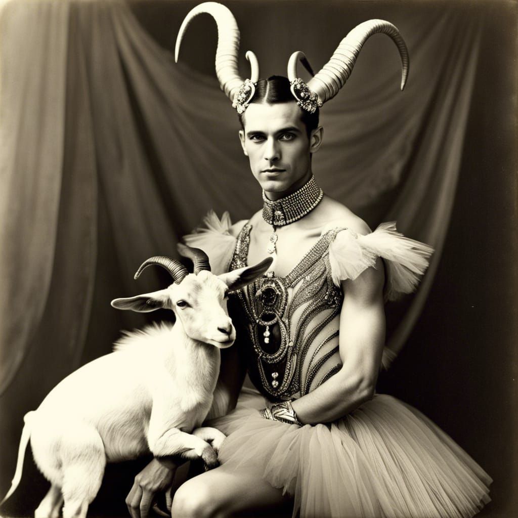 Ballet Dancer and Goat: Vintage Surreal Photo