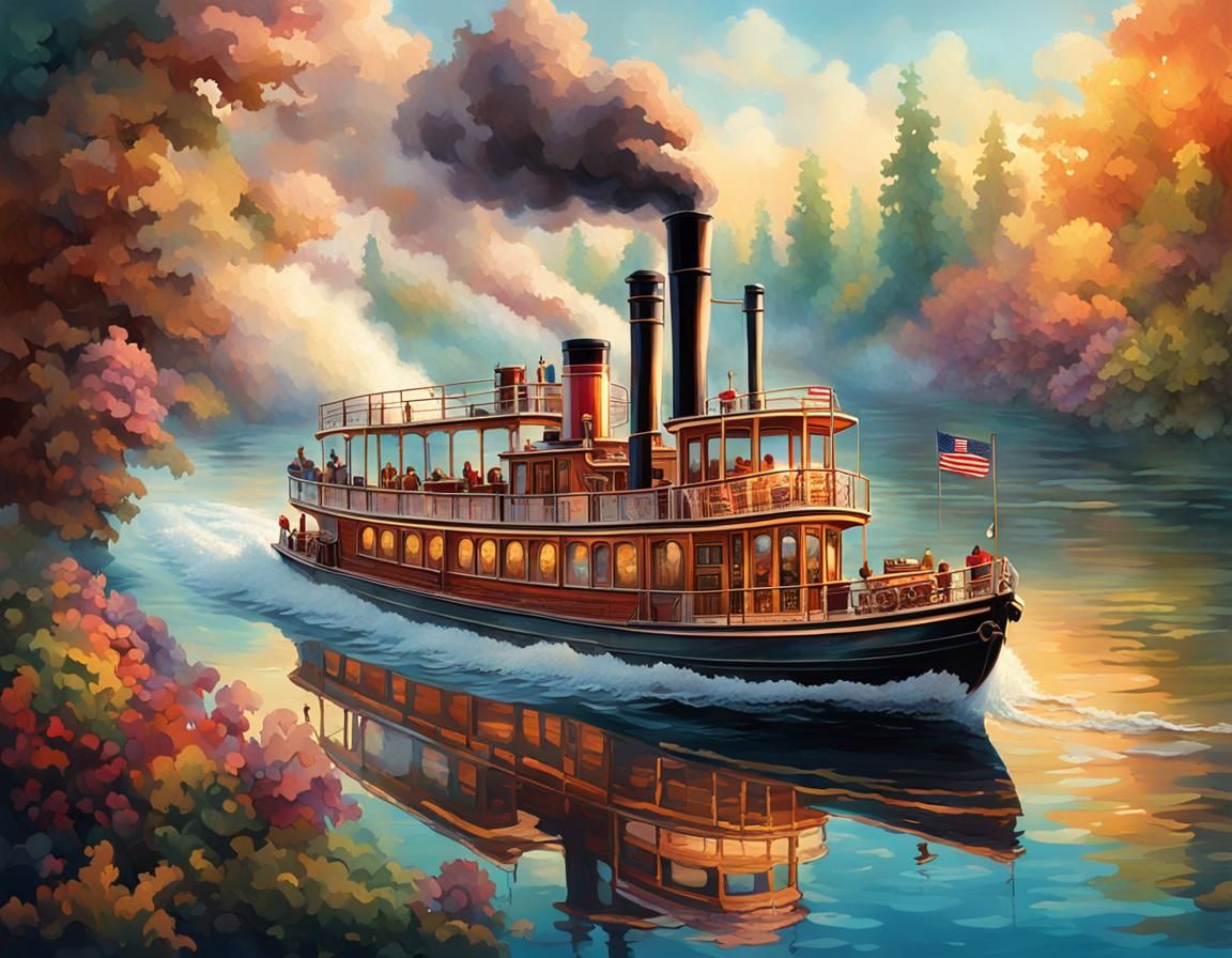Vintage Steamboat on Serene Water in Hyperrealism