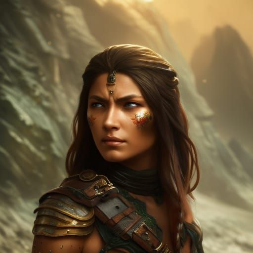 Armored Dwarf Woman Portrait in Hyperdetailed Style