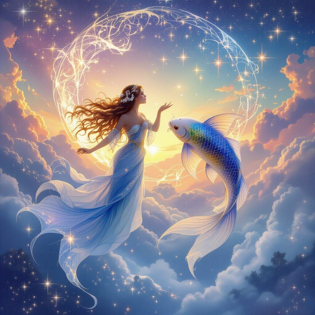Ethereal Pisces Constellation in Vibrant Fantasy Style