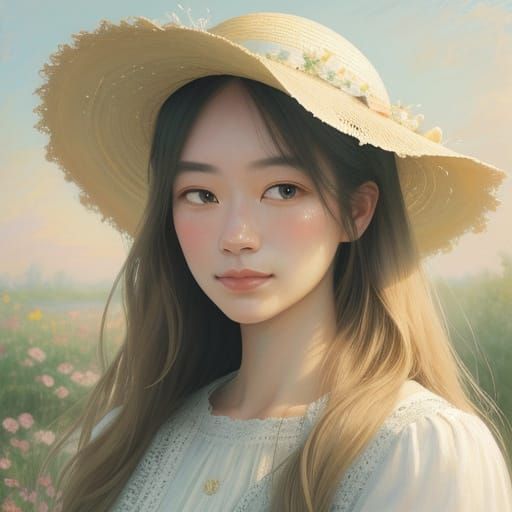 Impressionist Portrait of Woman in Straw Hat