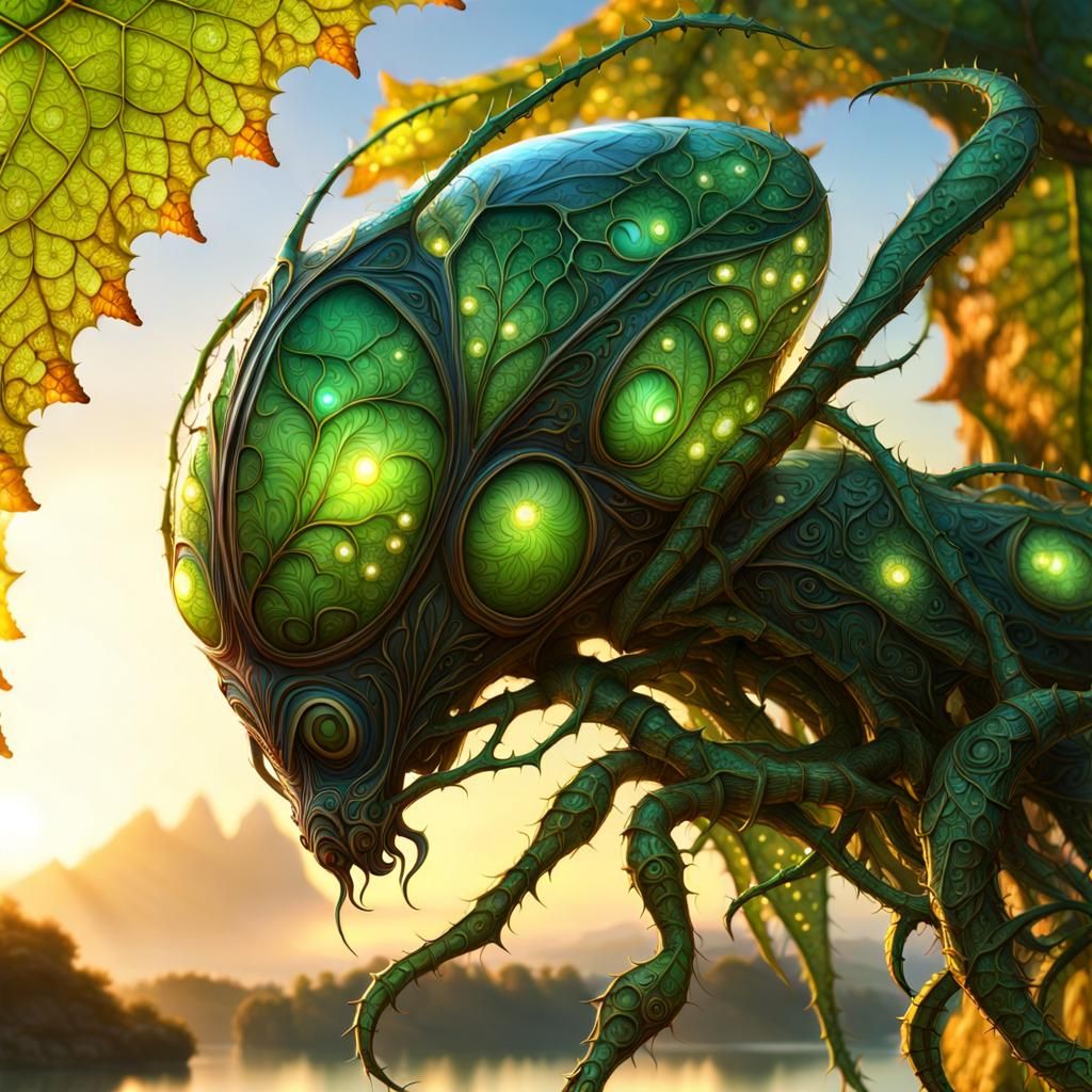 Intricate Insect in Surreal Garden, 3D Render