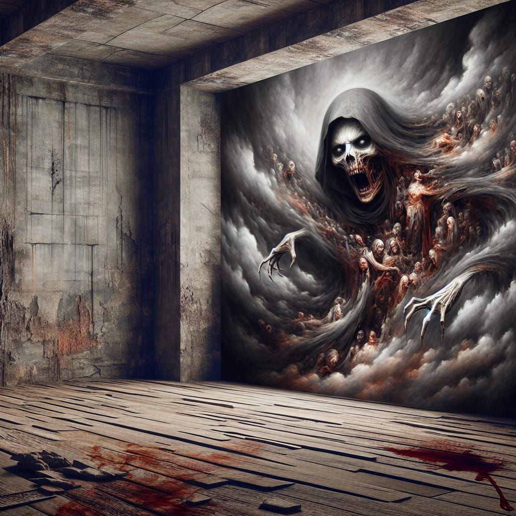 Furious Dark Woman Crawling from Art Frame