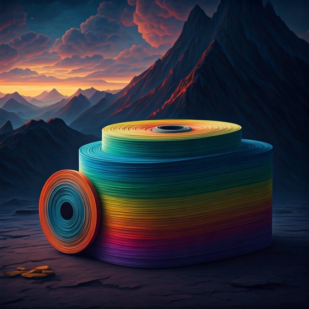 Rainbow Paper Rolls in Detailed Landscape