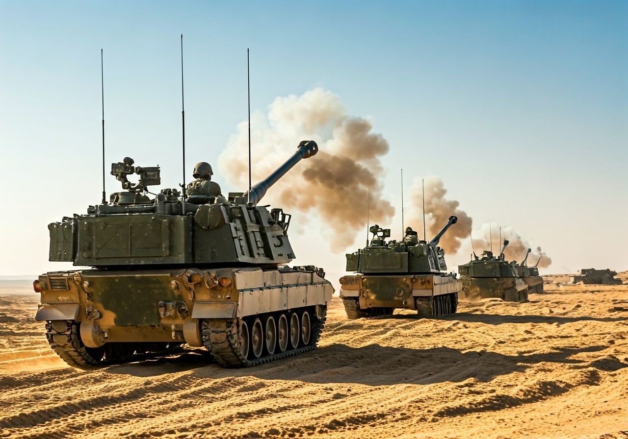 Intense Artillery Barrage in Desert Storm: Cinematic Film St...