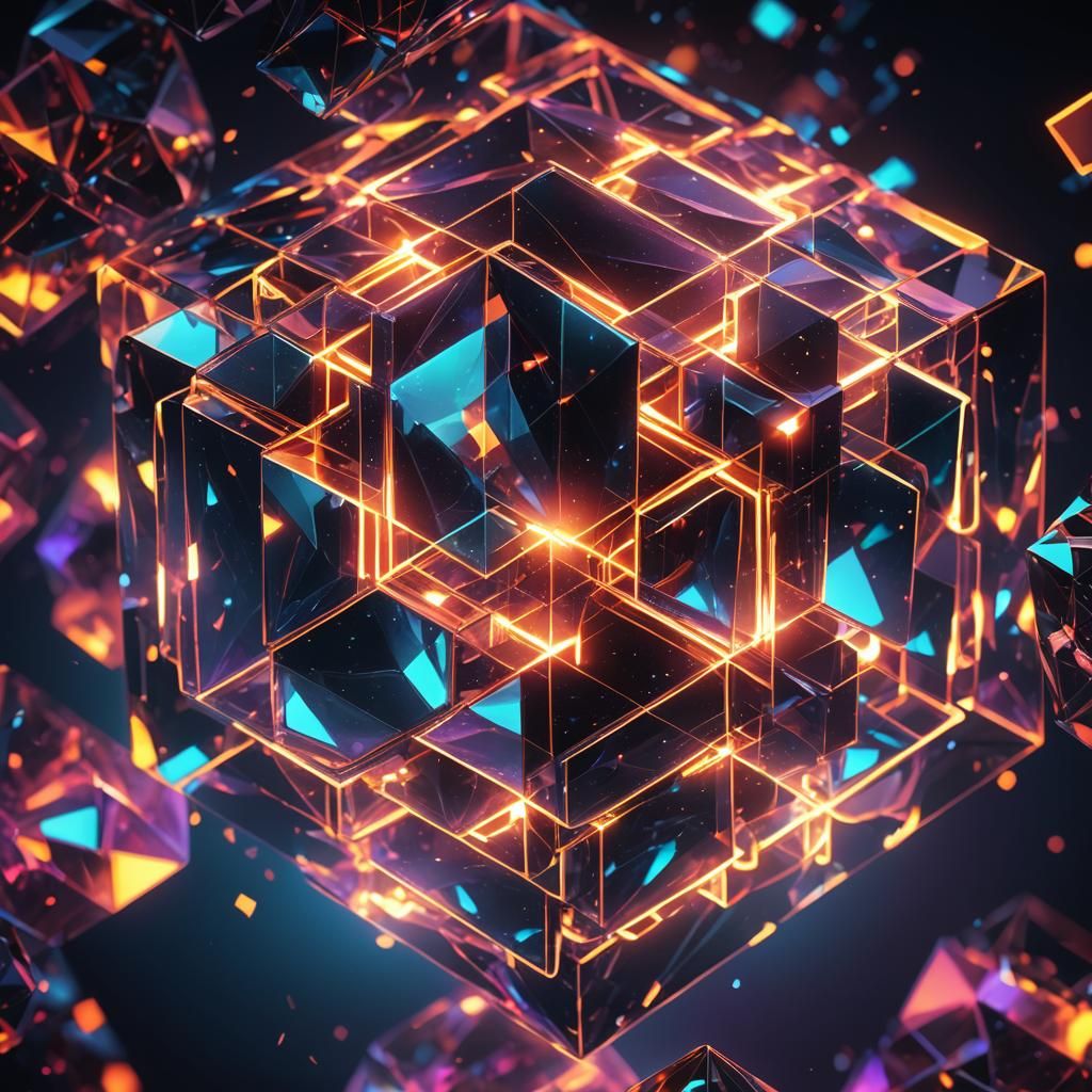 Mystical Cube in Shimmering Aura: Low-Poly Art