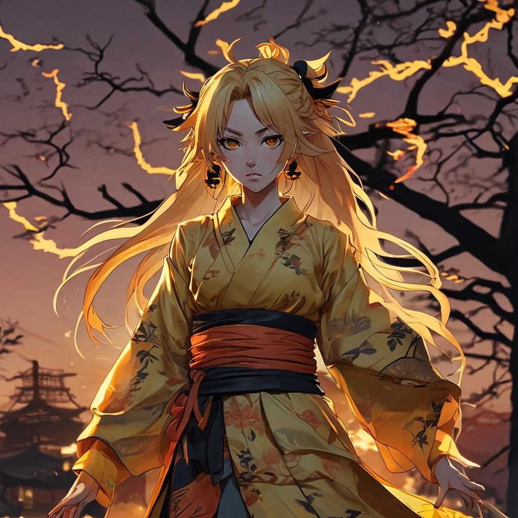 Demon Slayer Girl in Kimono, Manga Scan Style