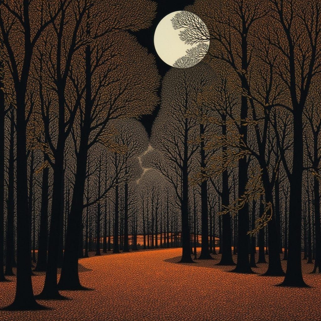 Mysterious Autumn Scene in Noctilucent Colors