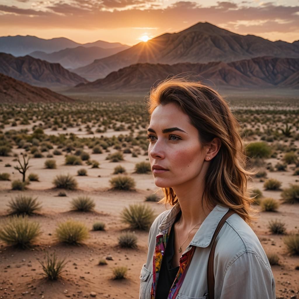 Woman Watches Colorful Desert Sunset