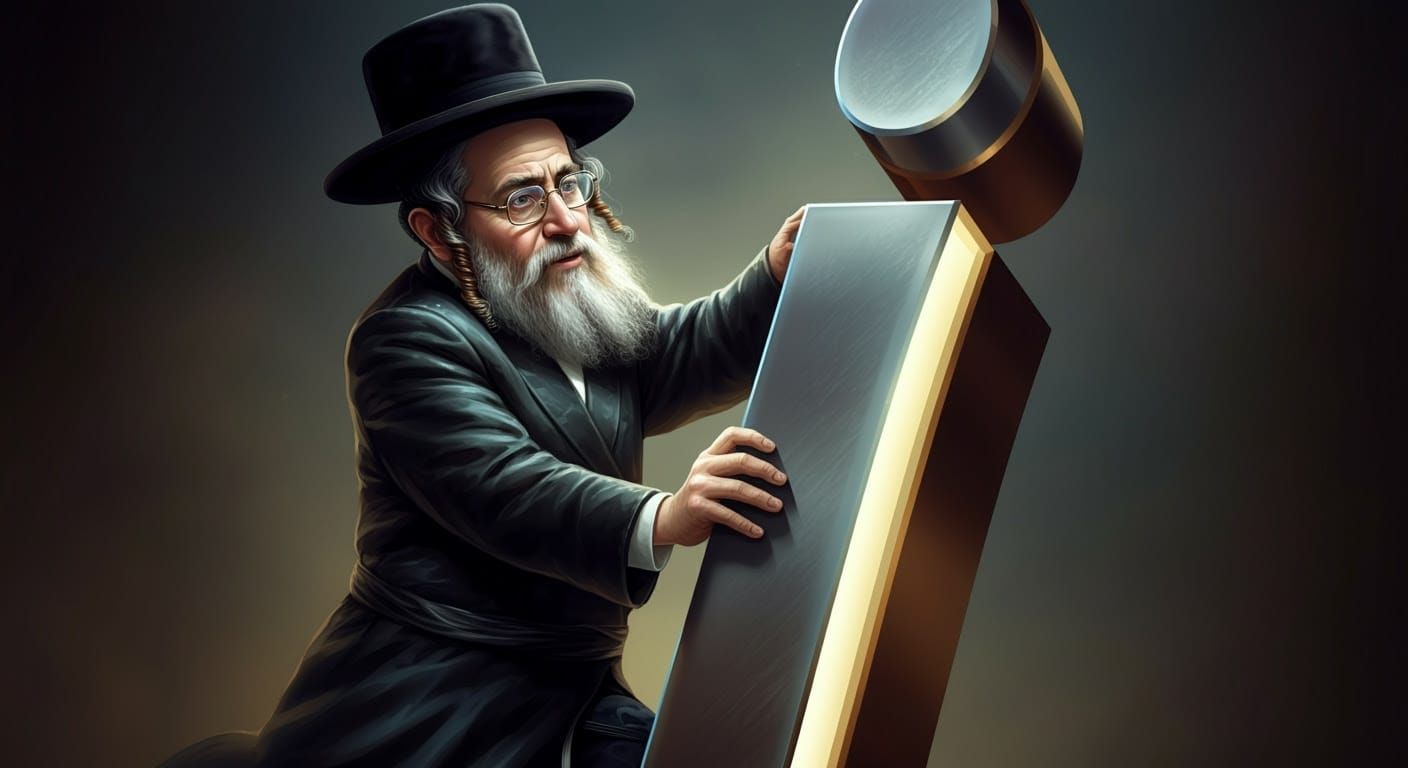 Hasidic Scholar and Giant Letters in Comic Style