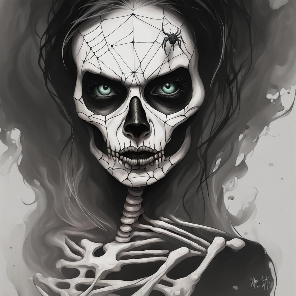 Angry Undead Skeleton with Spider Web Tattoos