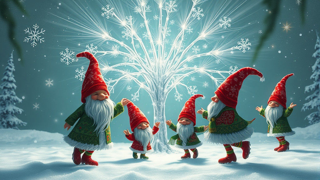 Christmas Gnomes Dance Around a Light Tree