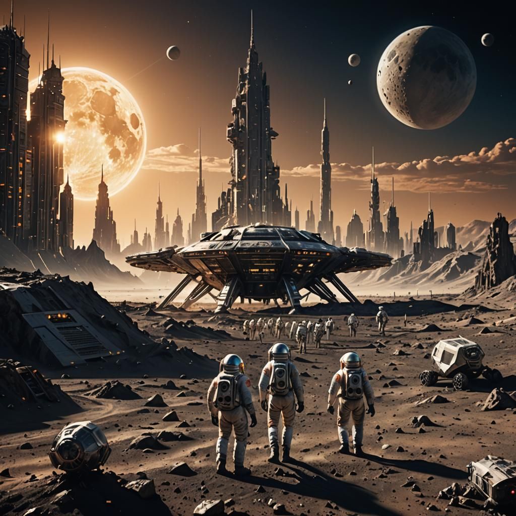 Futuristic Lunar City with Alien Life