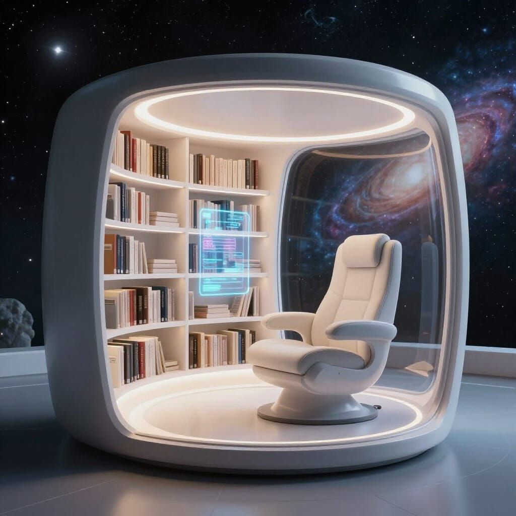 Minimalist Reading Pod in Cosmic Zero-Gravity