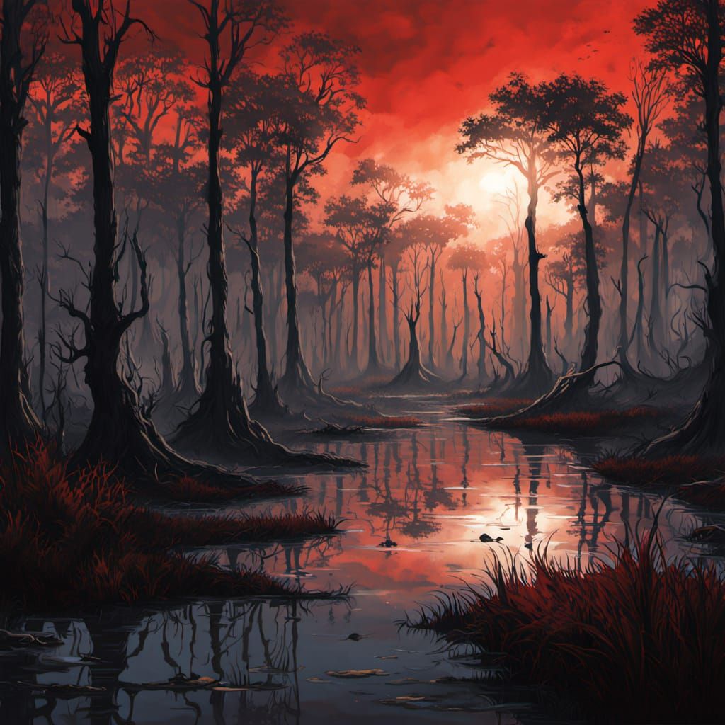 Mysterious Swamp Landscape at Dusk