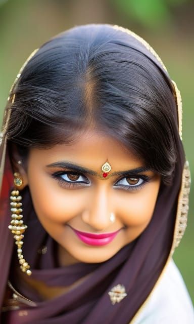 Beautiful Indian girl with green eyes and brown hair