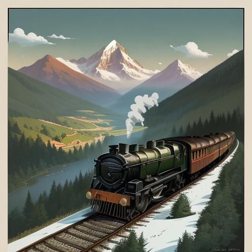 Vintage Steam Train Travel Poster