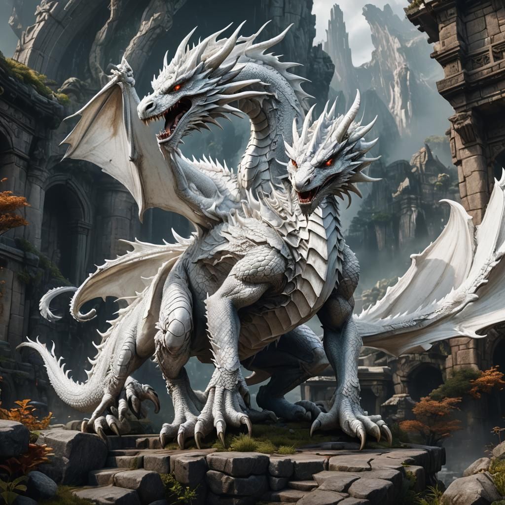 Detailed White Dragon Matte Painting in 8K