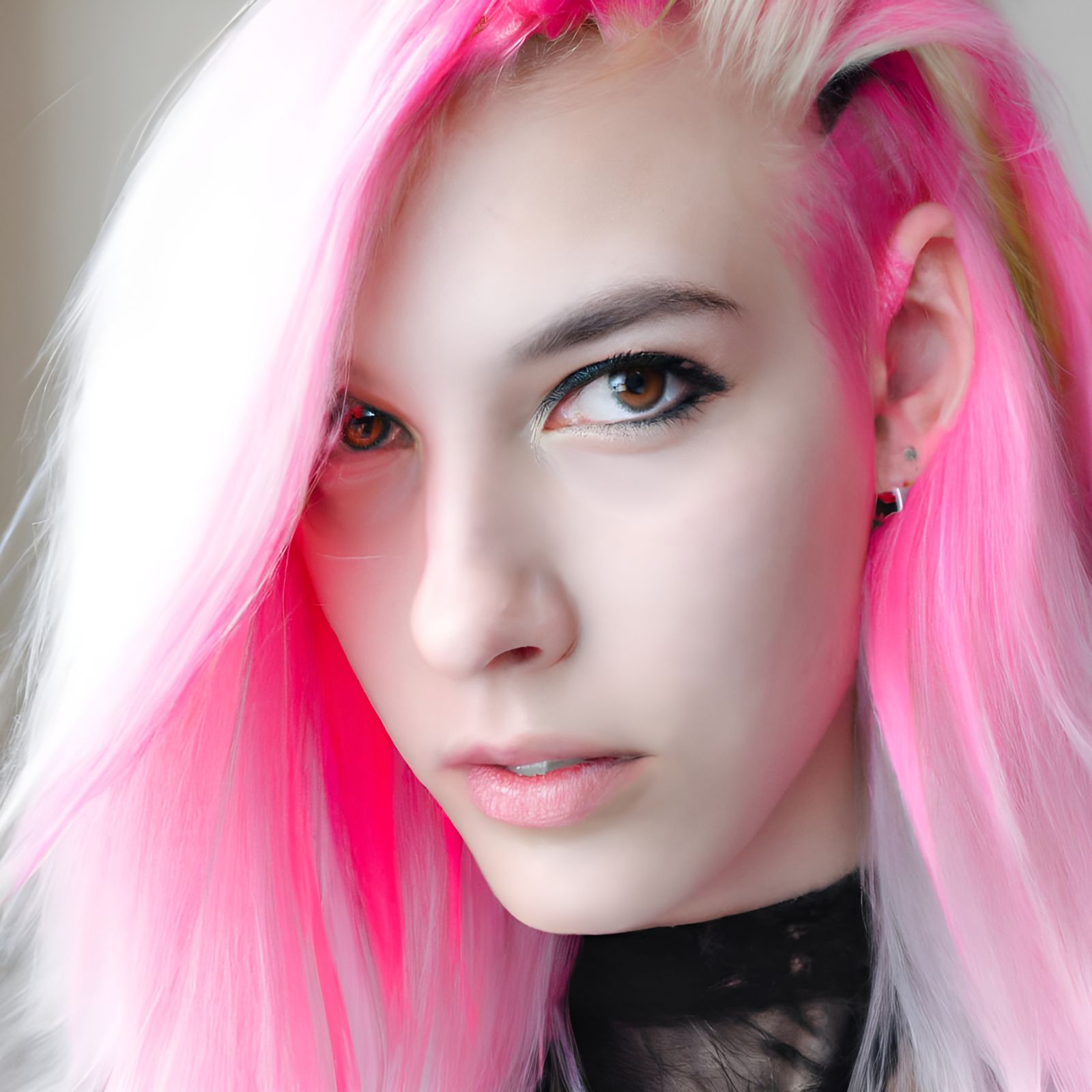 Cyberpunk Goth Girl Portrait with Blonde and Pink Hair