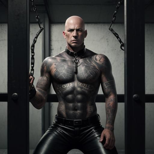 Chained Skinhead in Dark Prison Cell: Sinister Art