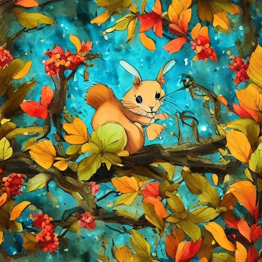 Squirrel Eating Nuts: Whimsical Watercolor Illustration