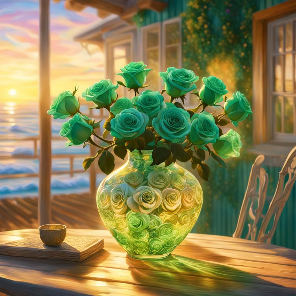 Green Roses in Crystal Vase: Astral Concept Art