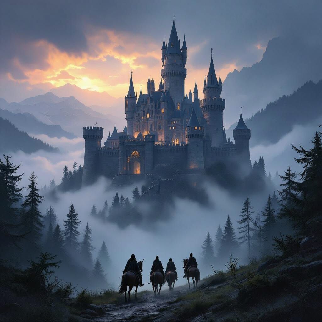 Wizard Castle on Plateau Overlooking Foggy Valley
