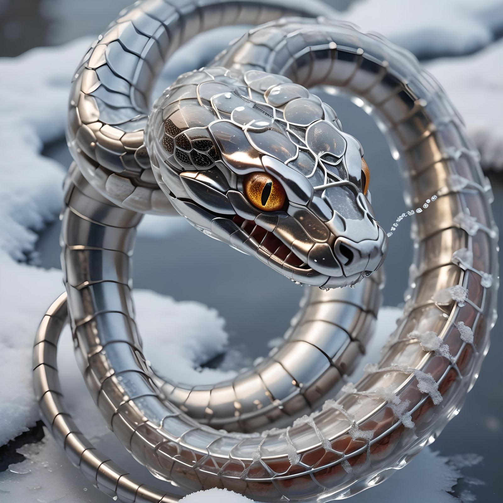 Cybernetic Rattlesnake with Transparent Metal Implants