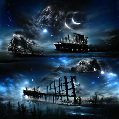 Spooky Titanic Ghost Ship at Night