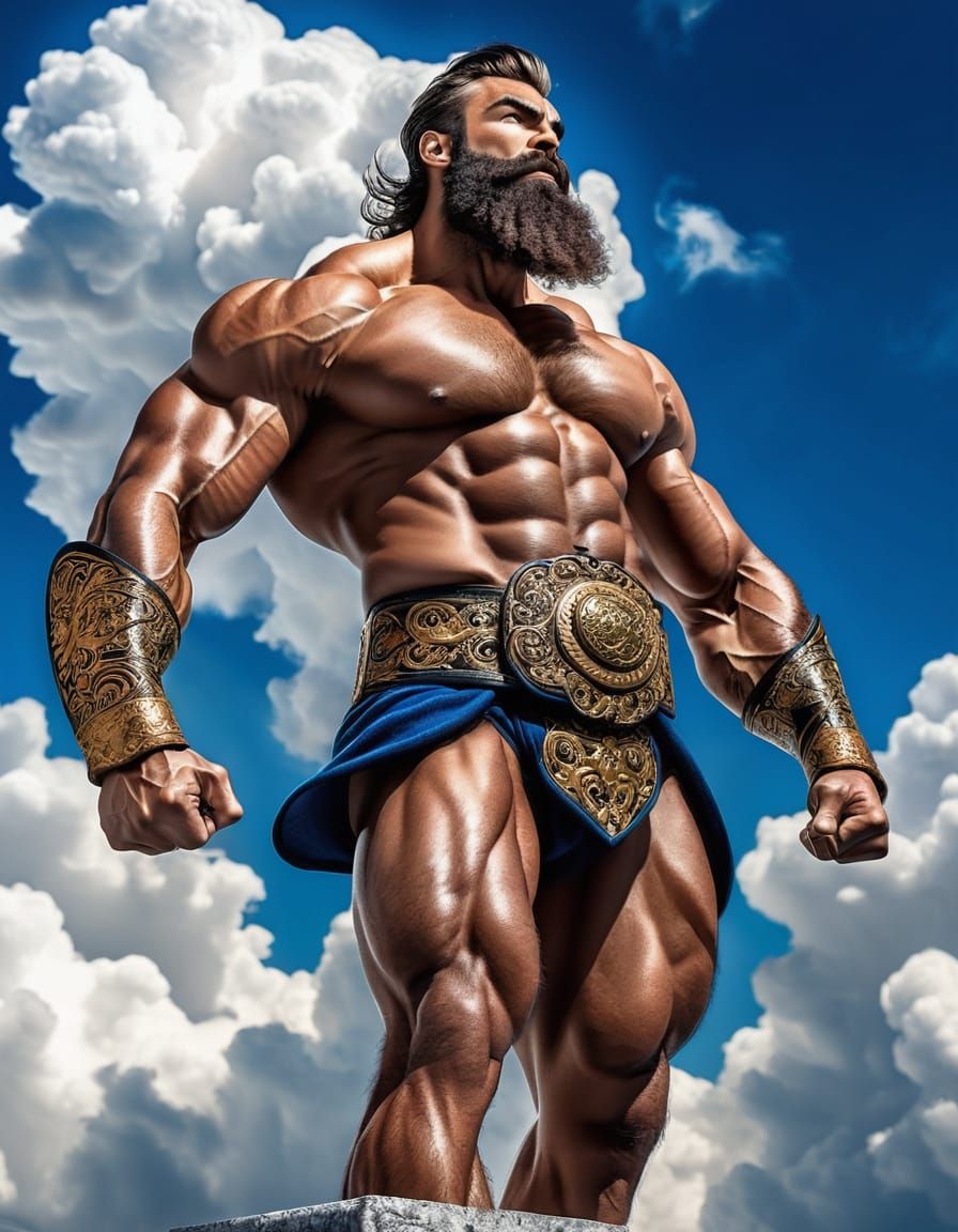 Muscular Atlas Amidst Dramatic Sky