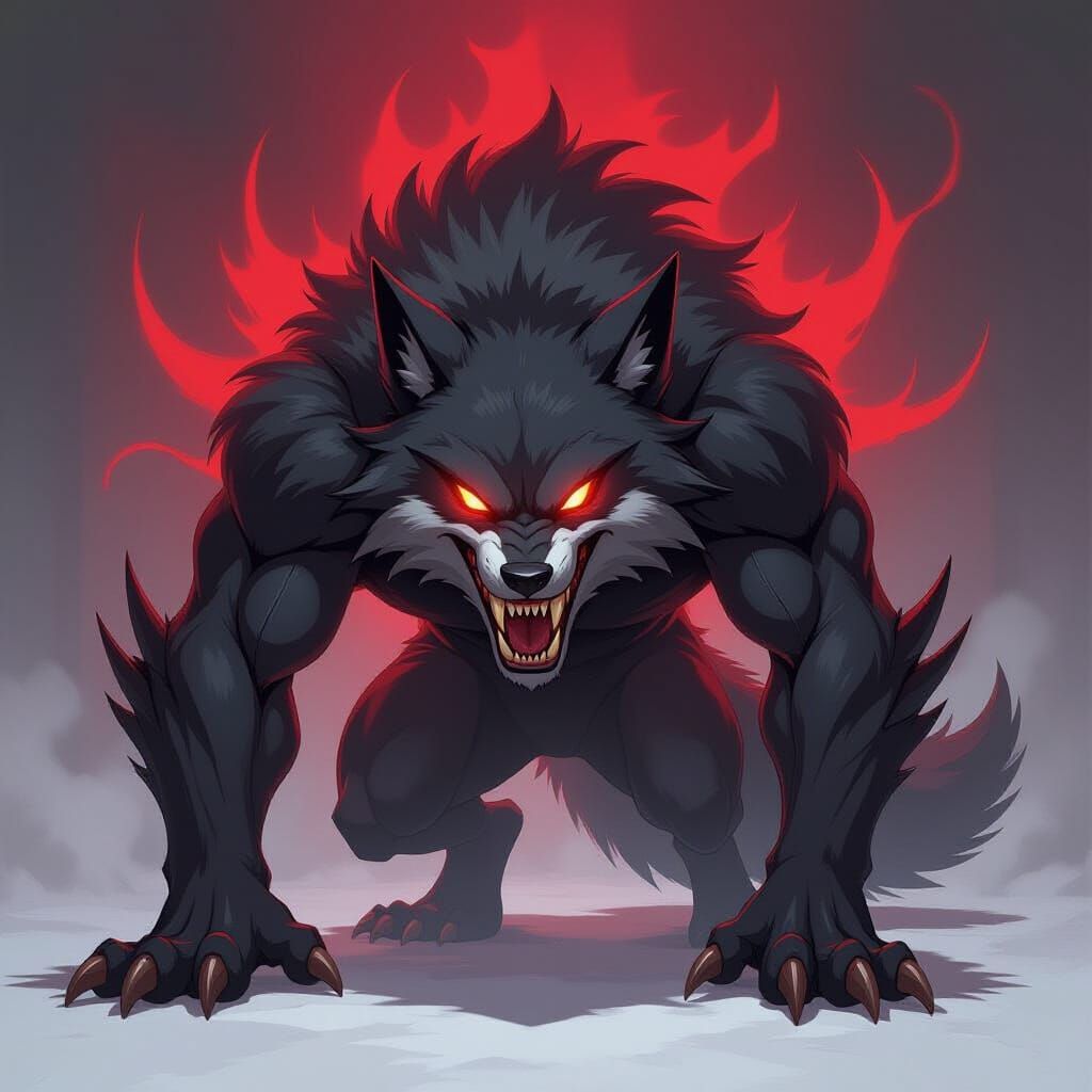 Demon Wolf with Red Aura and Giant Claws