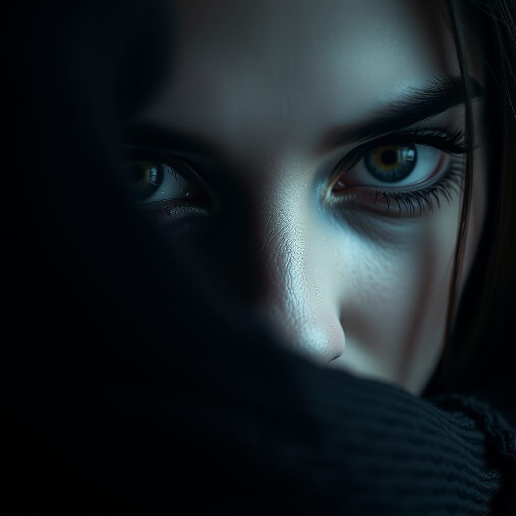 Dark Feminine Eyes: Cinematic Close-Up in Moody, High-Contra...
