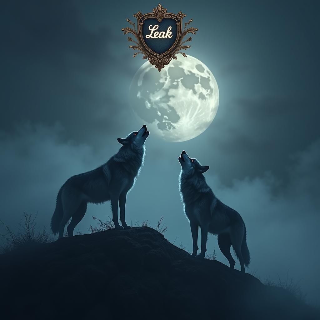 Wolves Howling at Moon with Emblem, Ethereal Aura