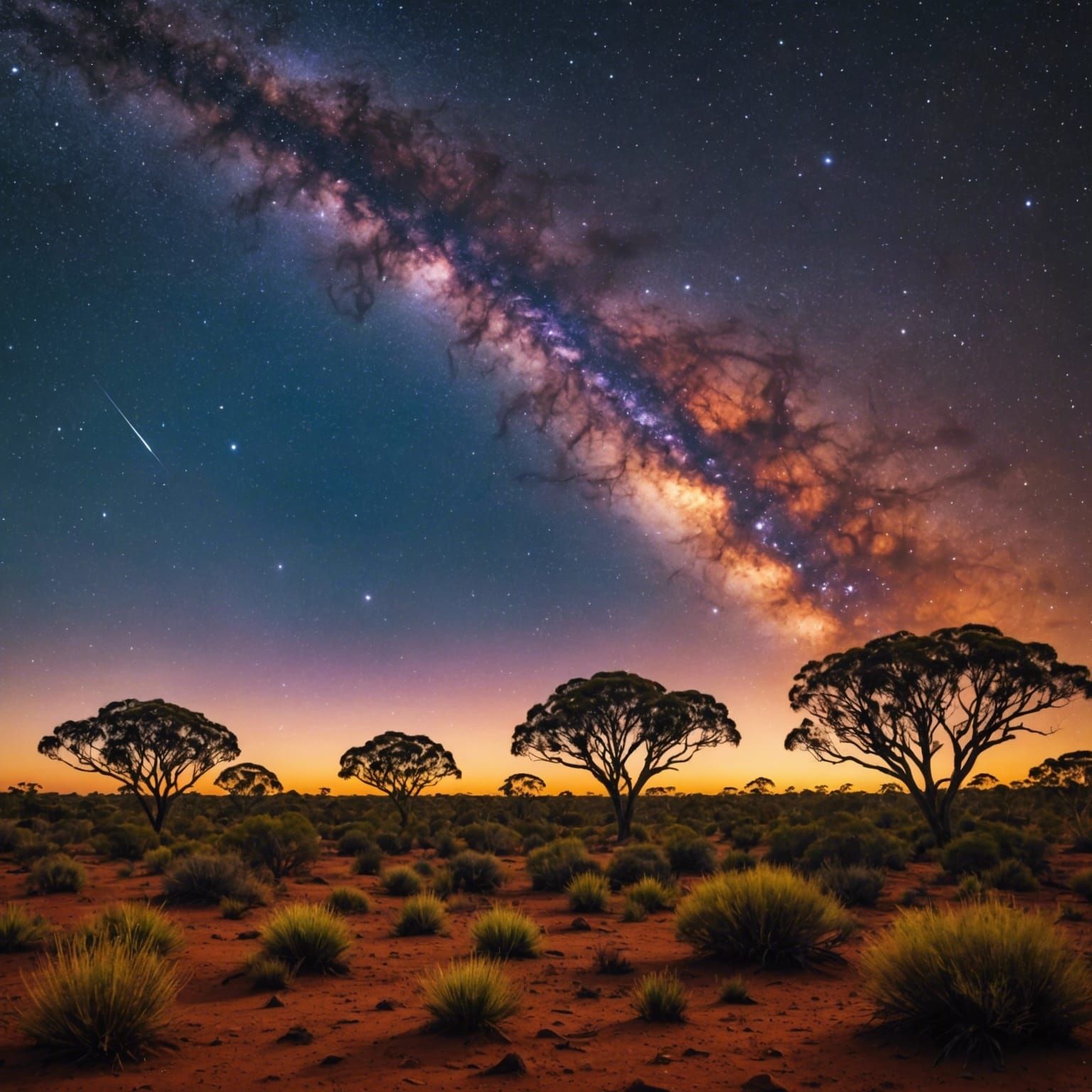 Australian Landscape at Sunset with Galaxy