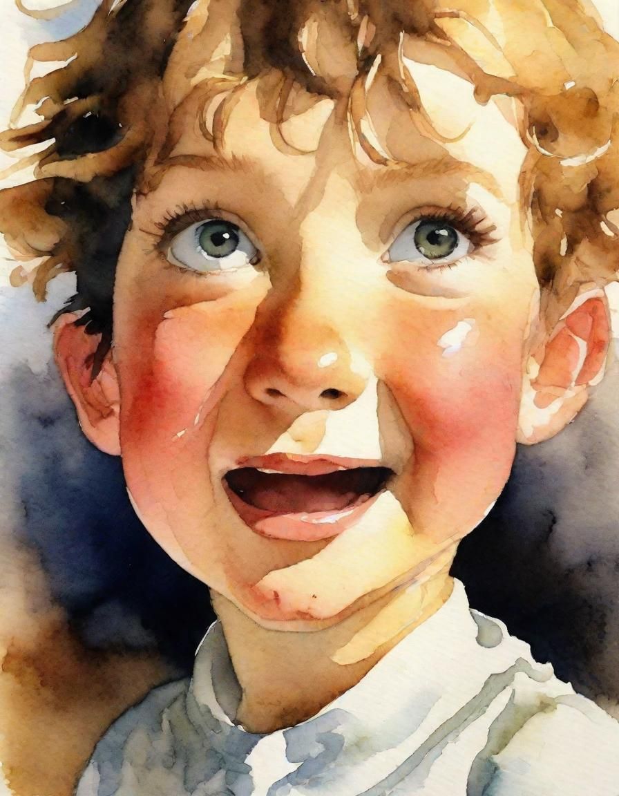 Excited Face: Watercolor Expression of Joy