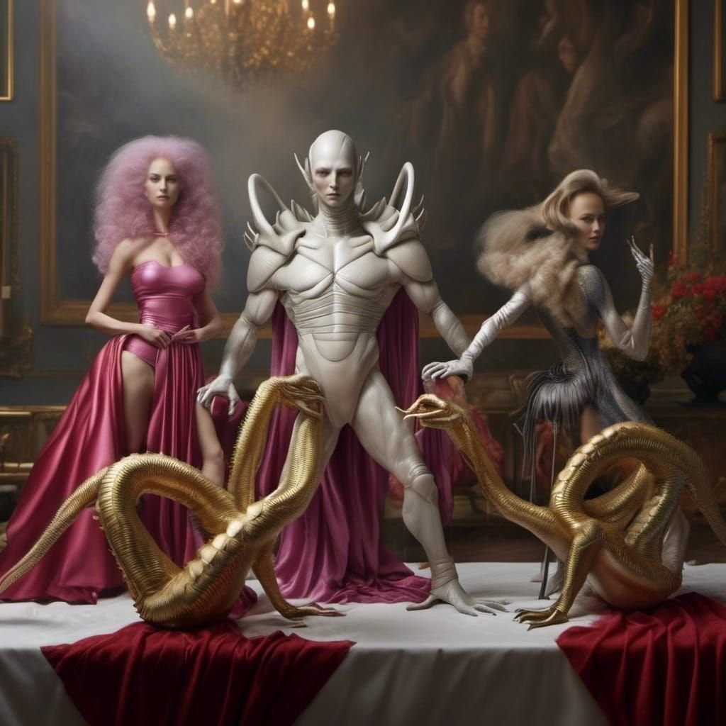 Art History Aliens Party in Hyperrealism