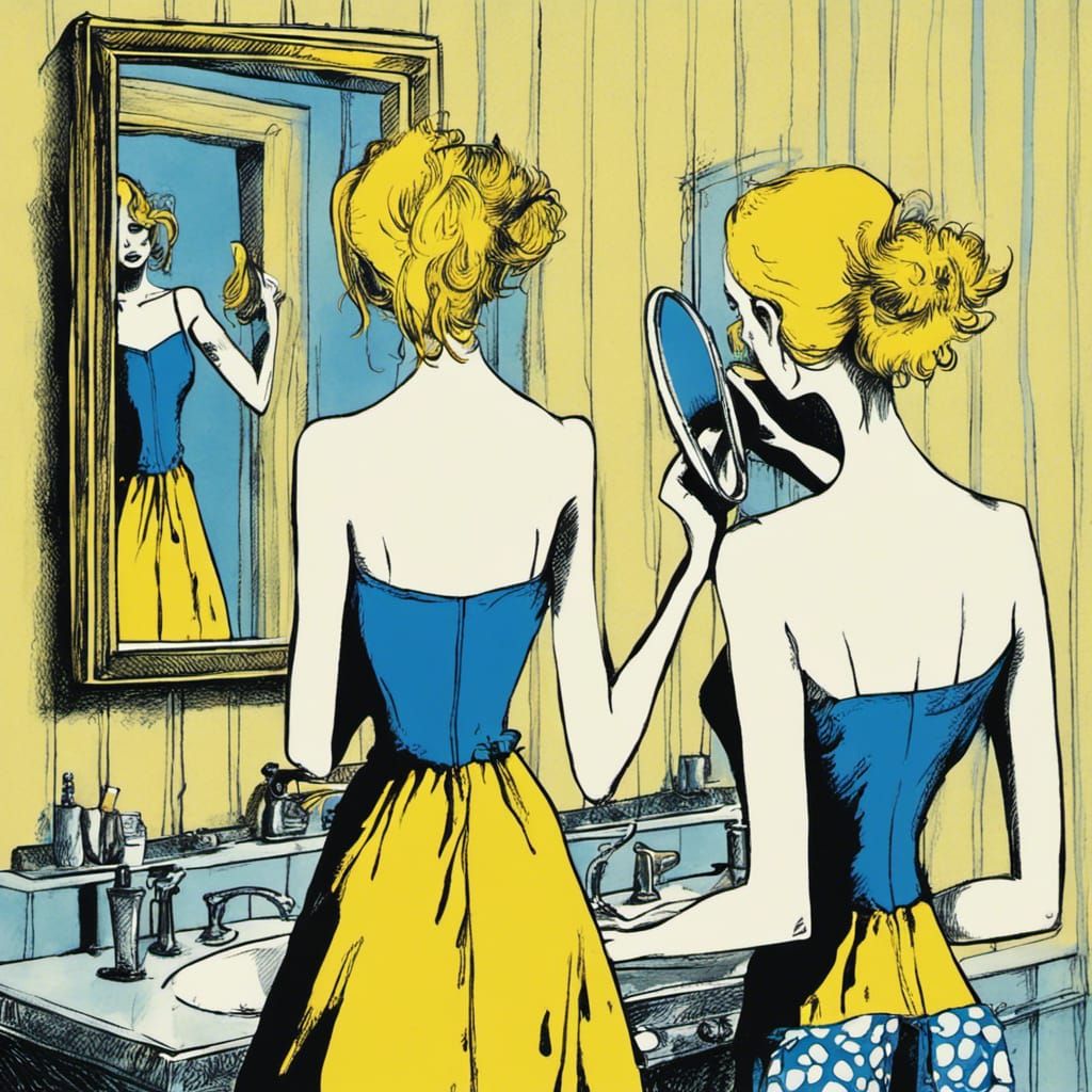 Woman Combing Hair in Tim Burton Style